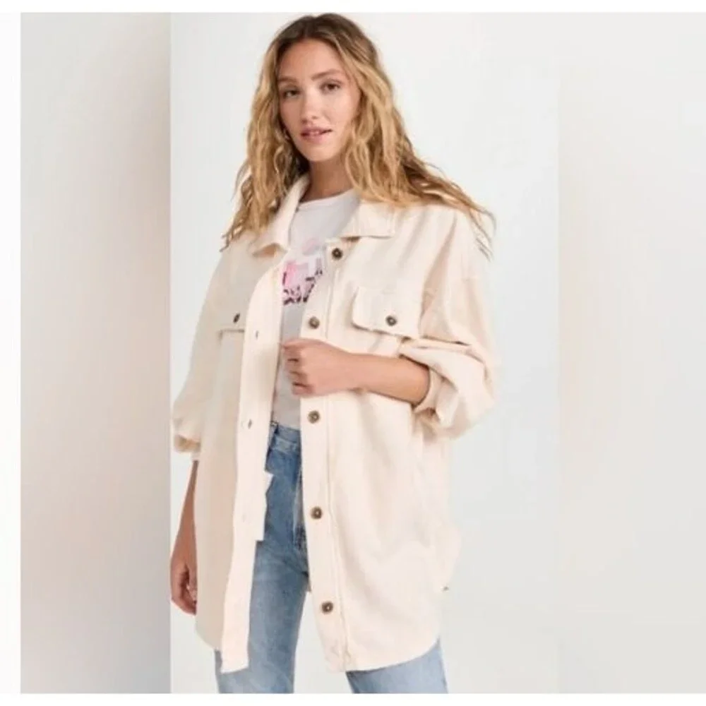 Free People Ruby Jacket Cream Small Oversized Button Down Collar Shacket